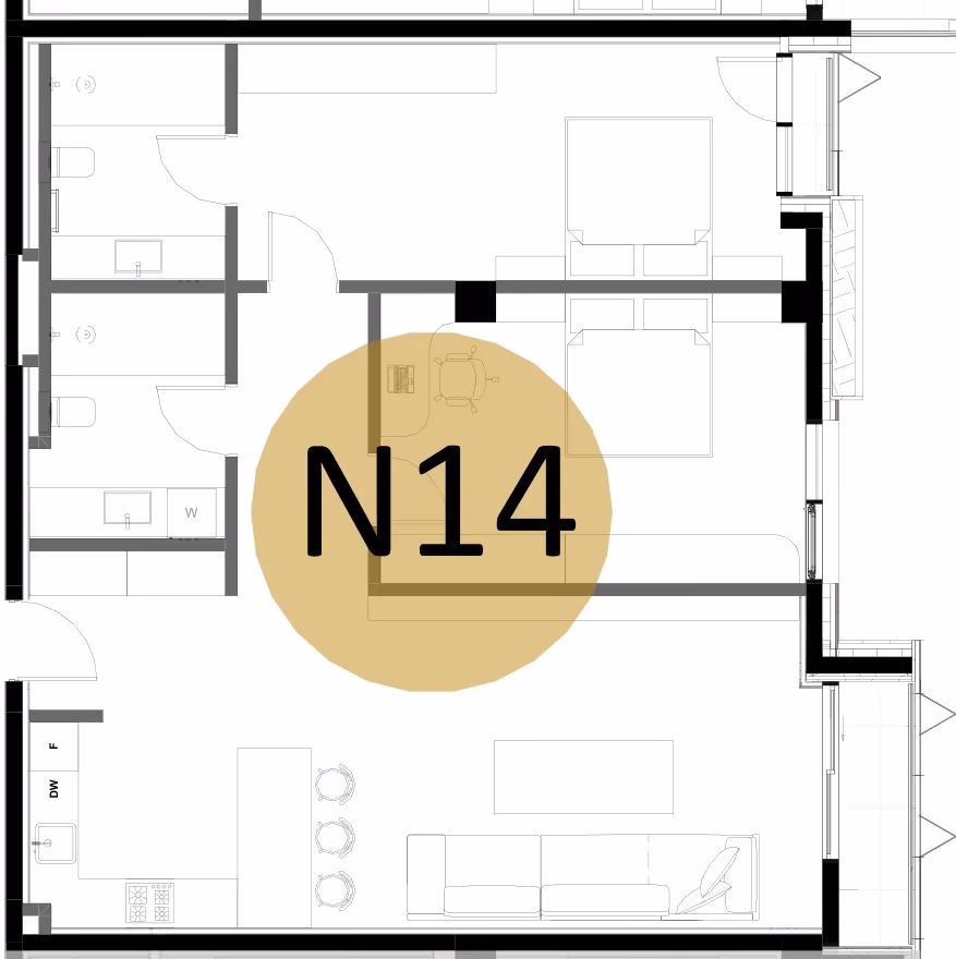 תוכנית 2 חדרי שינה · APT N14, floor 4 ב־King's Garden, טביליסי העתיקה