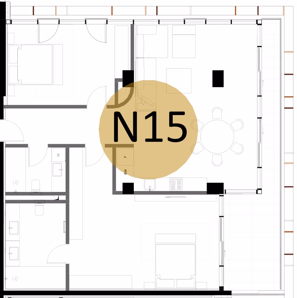 תוכנית 2 חדרי שינה · APT N15, floor 4 ב־King's Garden, טביליסי העתיקה