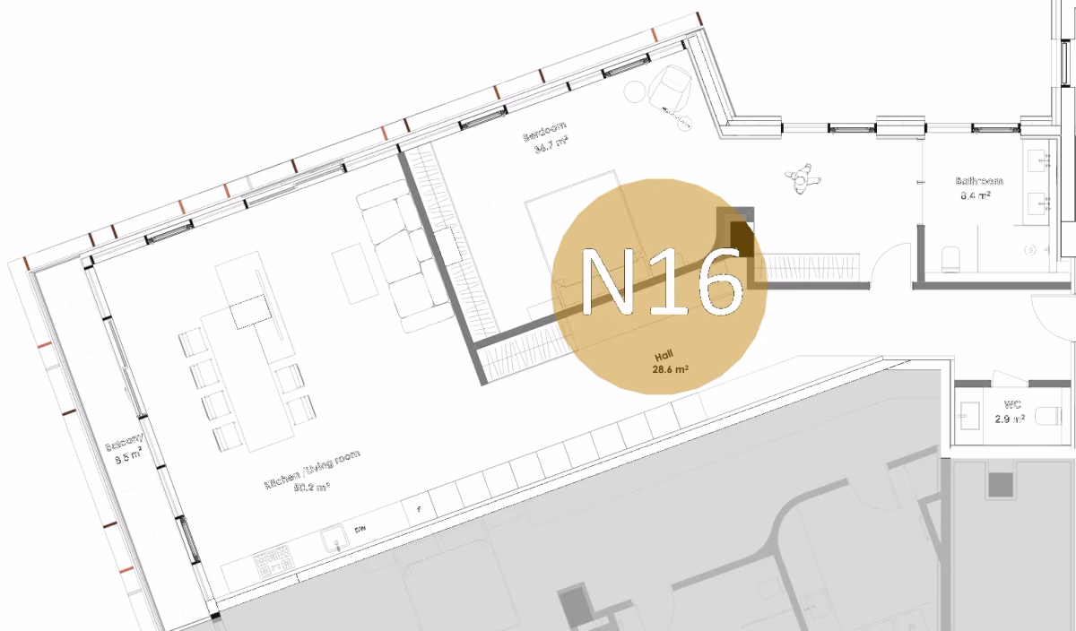 תוכנית חדר שינה אחד · APT N16, floor 5 ב־King's Garden, טביליסי העתיקה