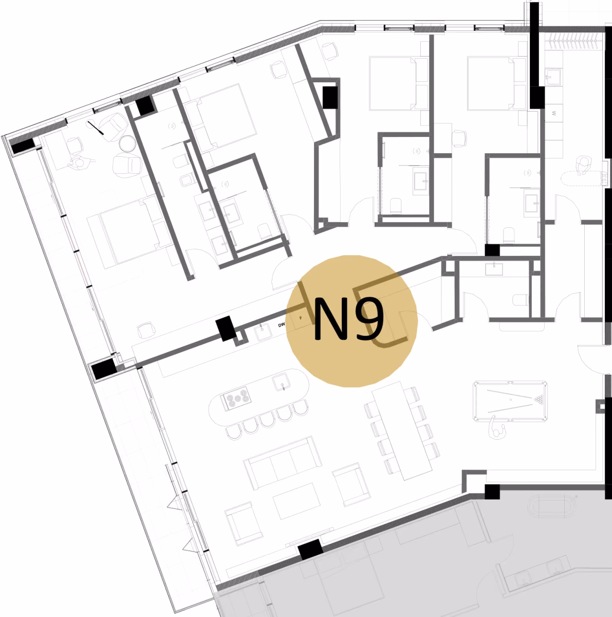 תוכנית 4 חדרי שינה · APT N9, floor 4 ב־King's Garden, טביליסי העתיקה