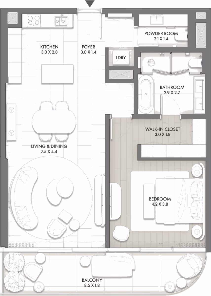 תוכנית חדר שינה אחד · Type A ב־Taraf JW Marriott Residences