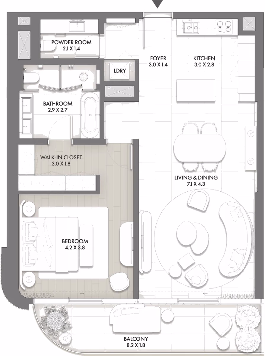 תוכנית חדר שינה אחד · Type C ב־Taraf JW Marriott Residences