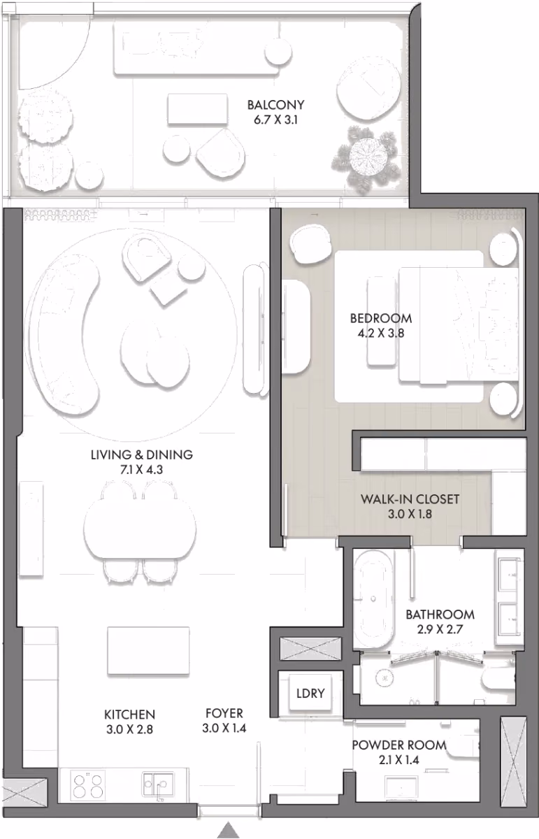 תוכנית חדר שינה אחד · Type G ב־Taraf JW Marriott Residences
