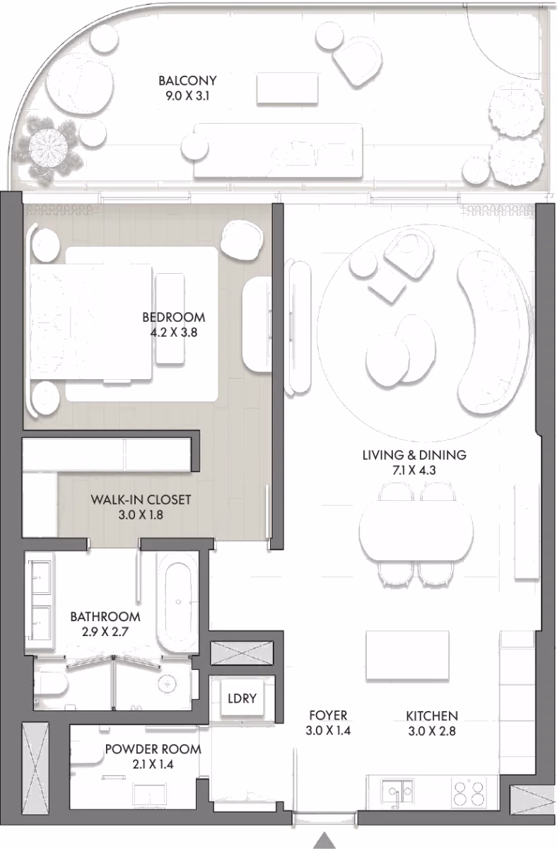 תוכנית חדר שינה אחד · Type H ב־Taraf JW Marriott Residences