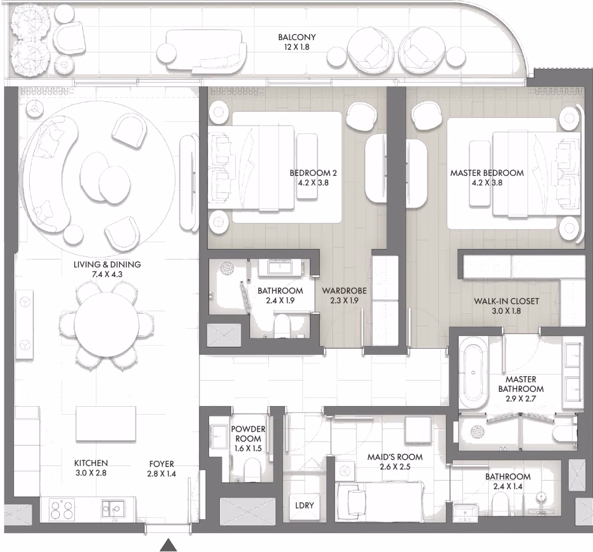 תוכנית 2 חדרי שינה · Type C ב־Taraf JW Marriott Residences