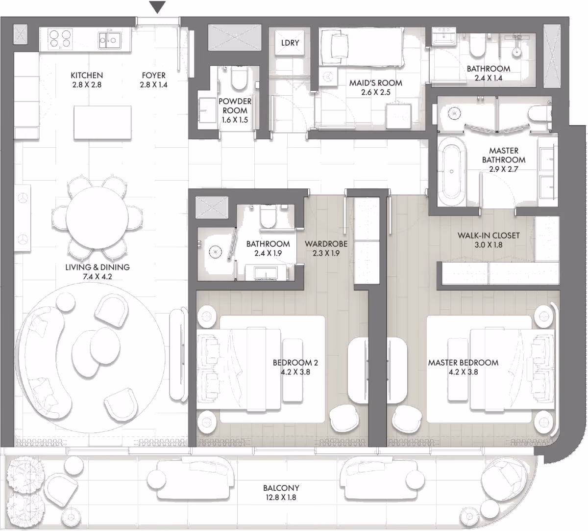 תוכנית 2 חדרי שינה · Type E ב־Taraf JW Marriott Residences