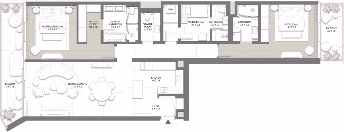 תוכנית 2 חדרי שינה · Type G ב־Taraf JW Marriott Residences