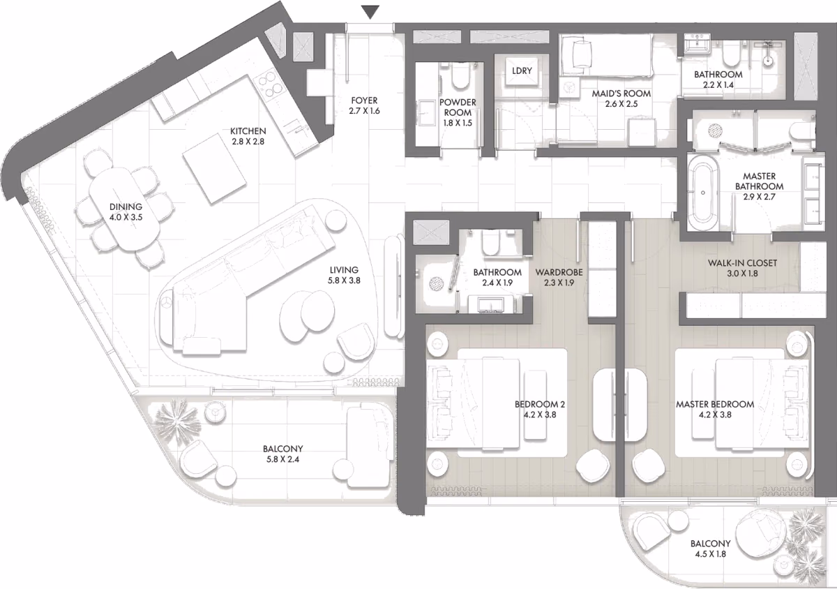 תוכנית 2 חדרי שינה · Type H ב־Taraf JW Marriott Residences