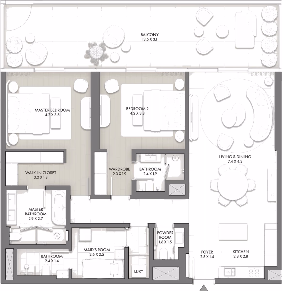 תוכנית 2 חדרי שינה · Type J ב־Taraf JW Marriott Residences