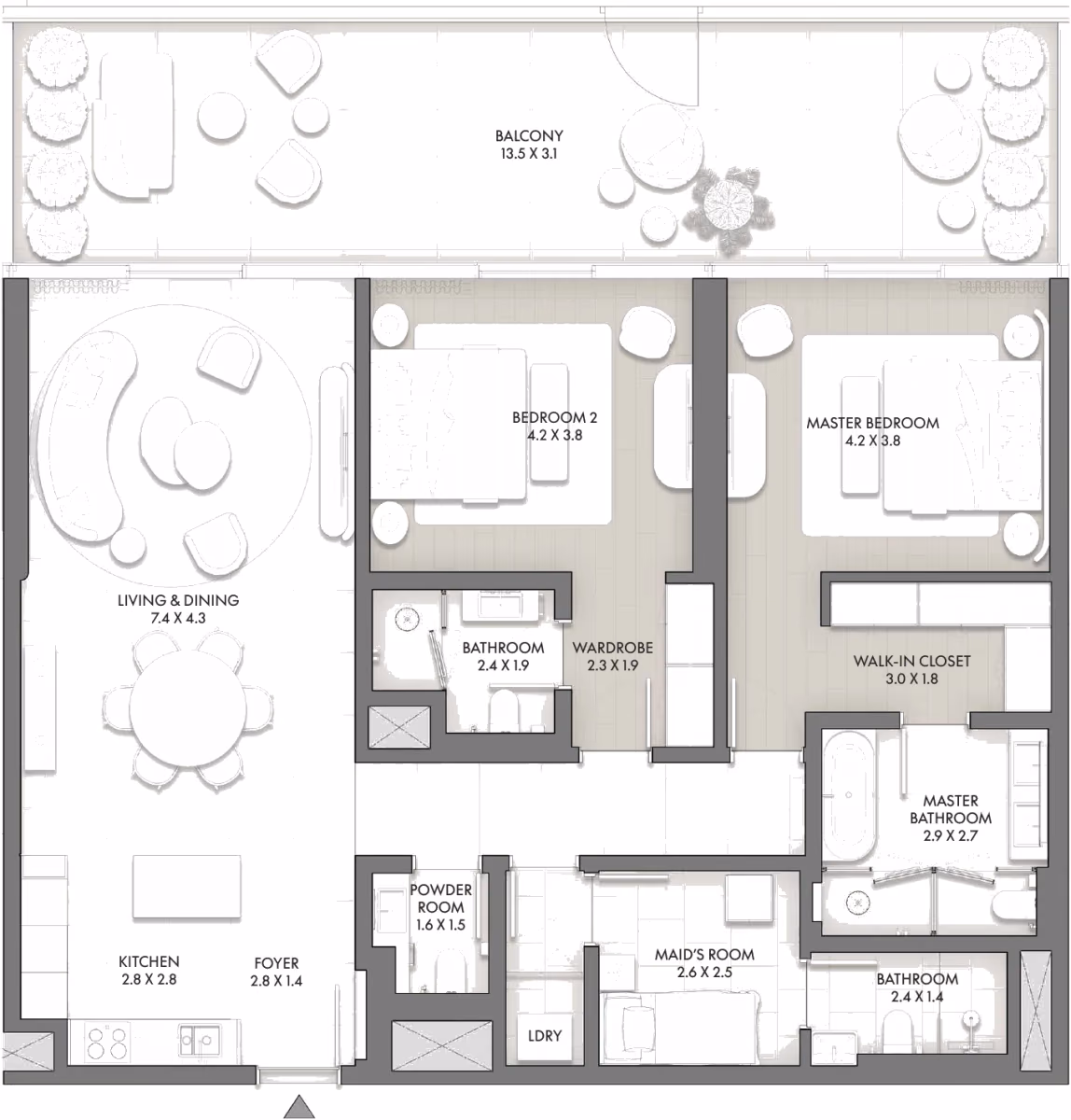 תוכנית 2 חדרי שינה · Type K ב־Taraf JW Marriott Residences