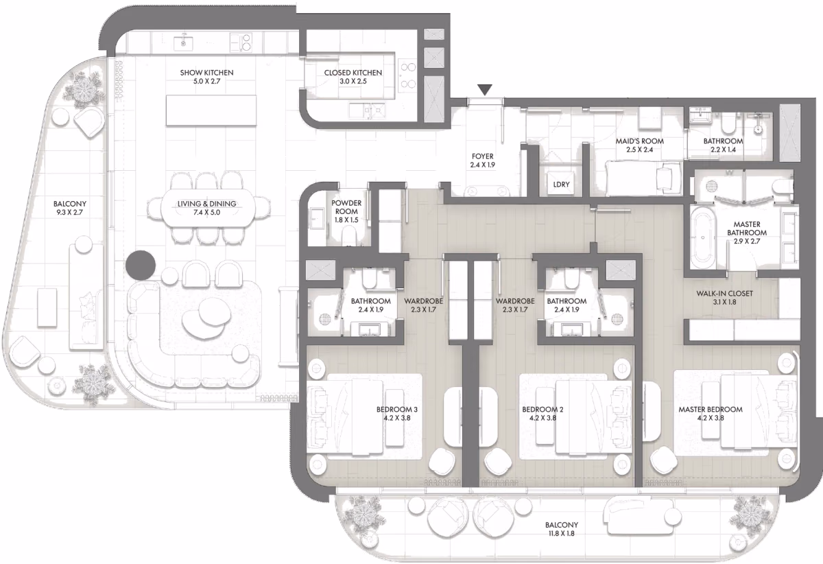 תוכנית 3 חדרי שינה · Type A ב־Taraf JW Marriott Residences