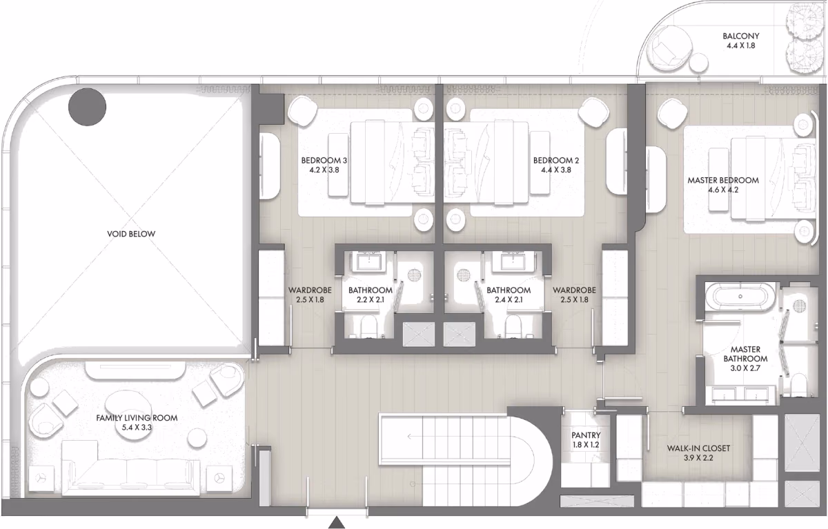 תוכנית 4 חדרי שינה · דופלקס · Duplex Type A ב־Taraf JW Marriott Residences (קומה עליונה)
