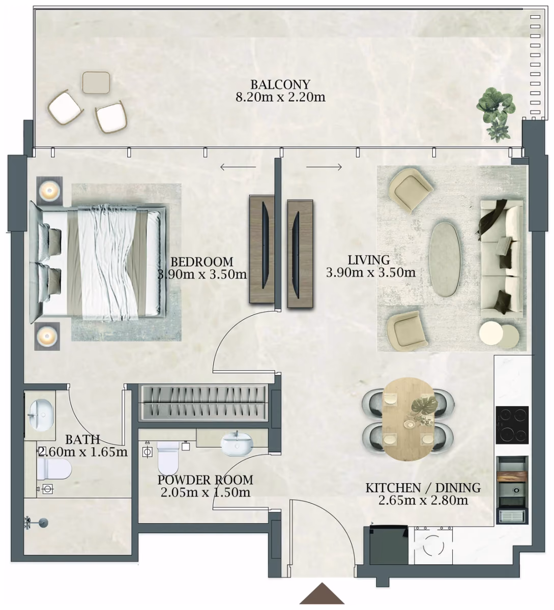 תוכנית חדר שינה אחד · 109 / 309 ב־Aviaan Arthouse Residences D1