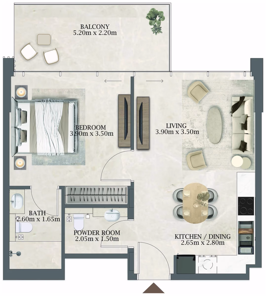 תוכנית חדר שינה אחד · 209 / 409 ב־Aviaan Arthouse Residences D1