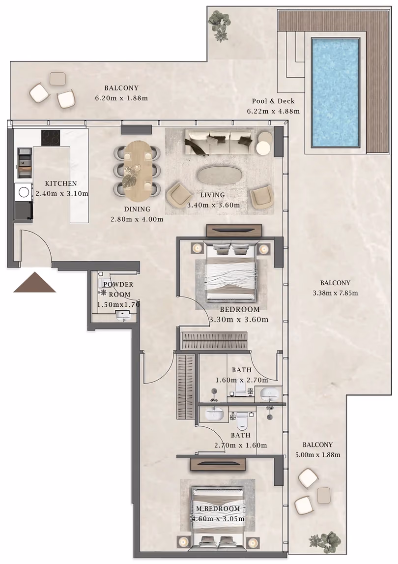 תוכנית 2 חדרי שינה · פנטהאוז · 502 ב־Aviaan Arthouse Residences D1