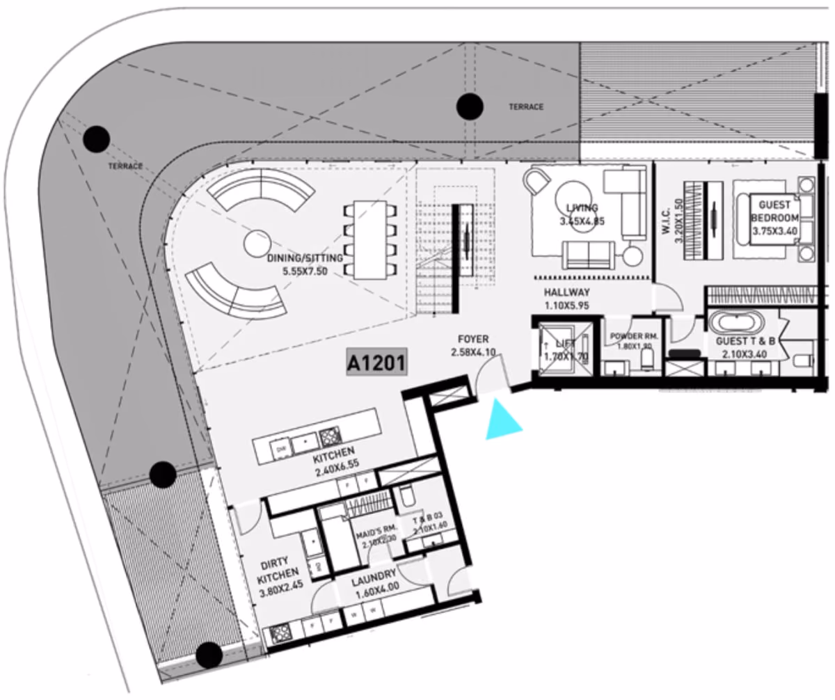 תוכנית 4 חדרי שינה · פנטהאוז · Type 02 - Penthouse ב־Cosmo Brabus Island The Towers (קומה תחתונה)