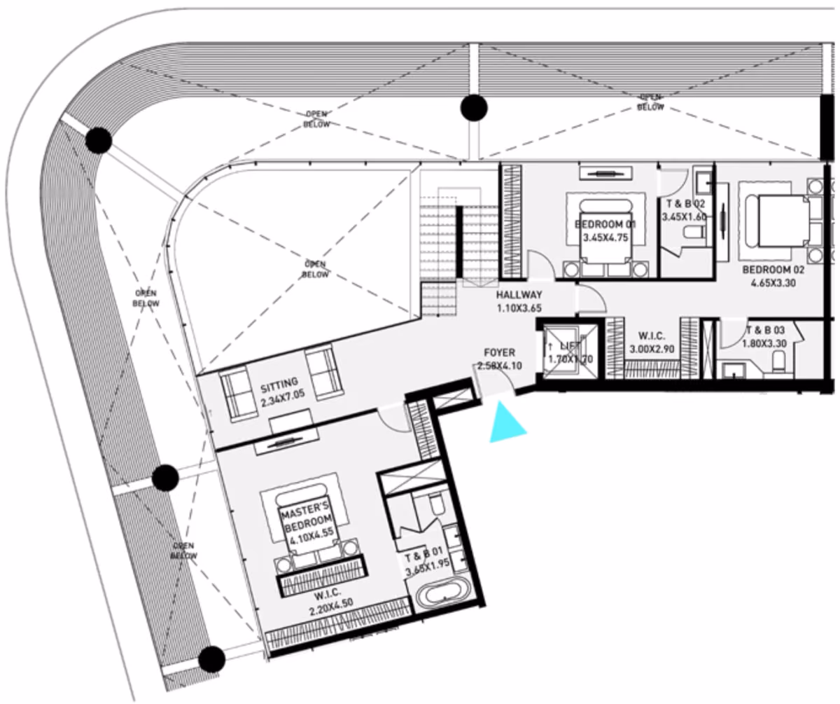 תוכנית 4 חדרי שינה · פנטהאוז · Type 02 - Penthouse ב־Cosmo Brabus Island The Towers (קומה עליונה)