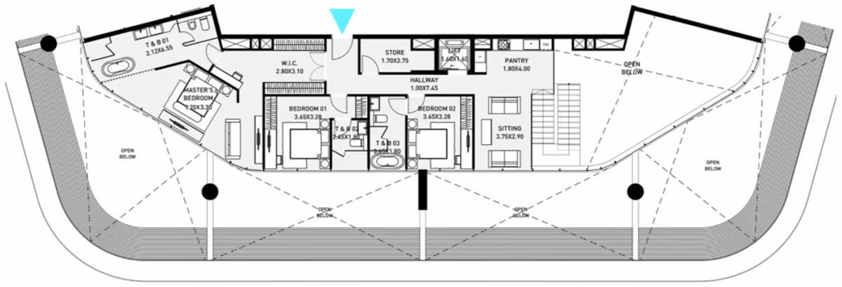 תוכנית 4 חדרי שינה · פנטהאוז · Type 03 - Penthouse ב־Cosmo Brabus Island The Towers (קומה עליונה)
