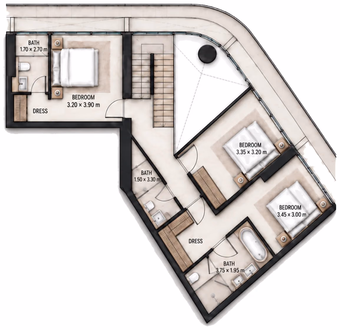 תוכנית 4 חדרי שינה · דופלקס · Duplex 4BR Type F ב־Cosmo Marlin Icon (קומה עליונה)