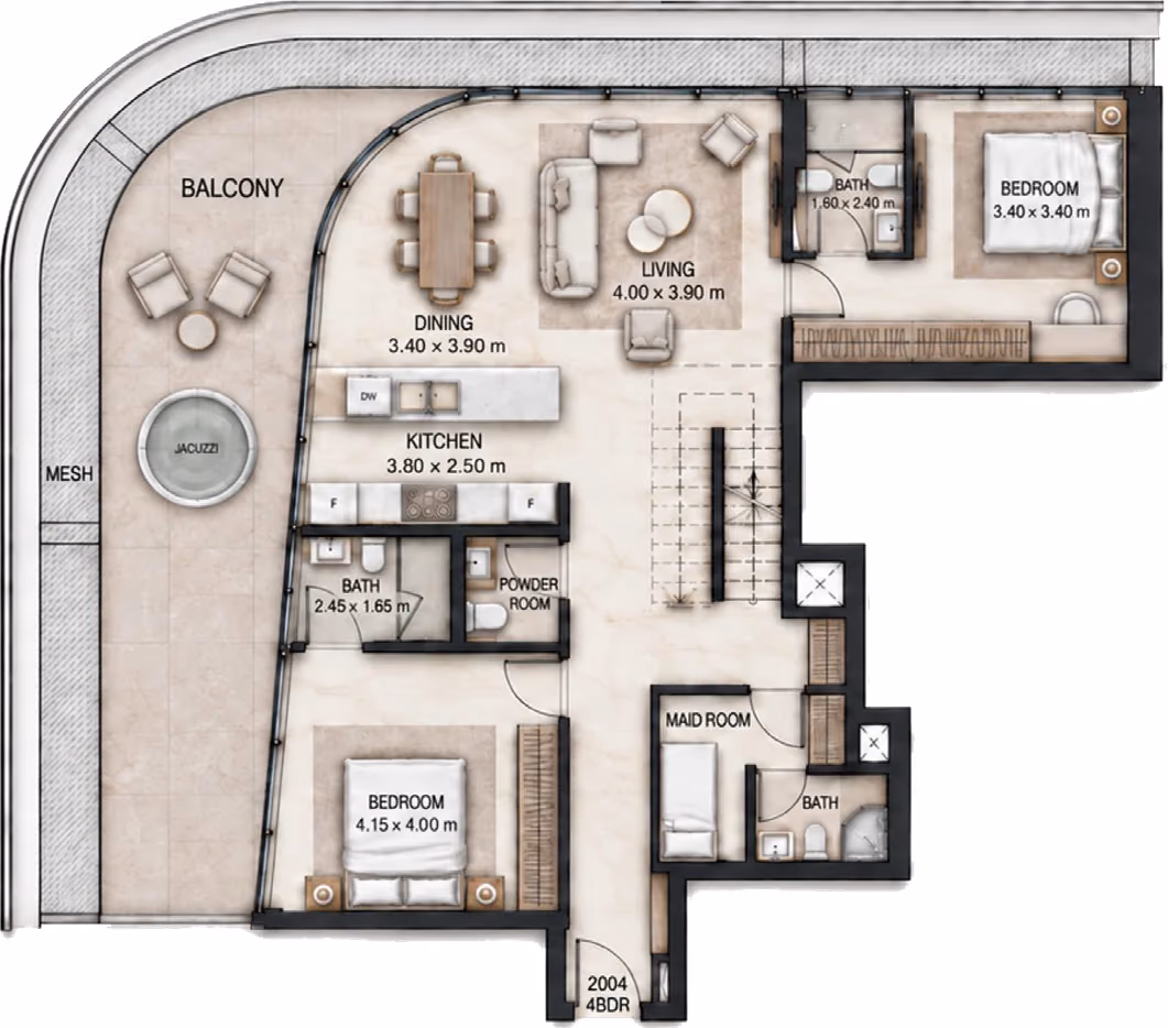 תוכנית 4 חדרי שינה · פנטהאוז · Duplex Penthouse Type A ב־Cosmo Marlin Icon (קומה תחתונה)