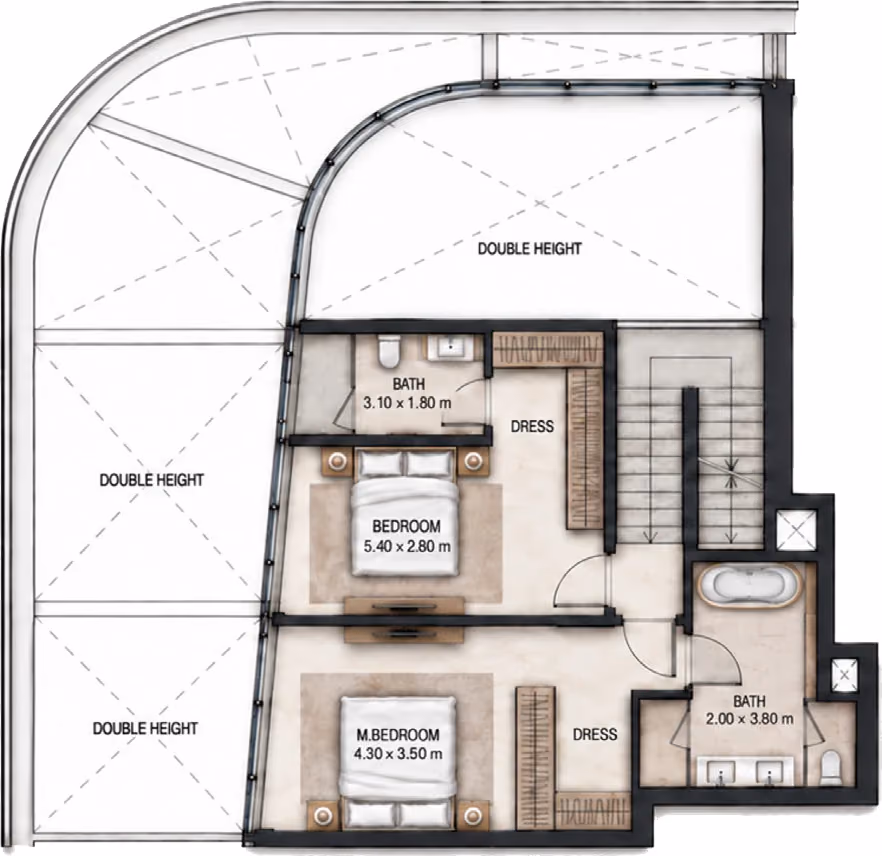 תוכנית 4 חדרי שינה · פנטהאוז · Duplex Penthouse Type A ב־Cosmo Marlin Icon (קומה עליונה)