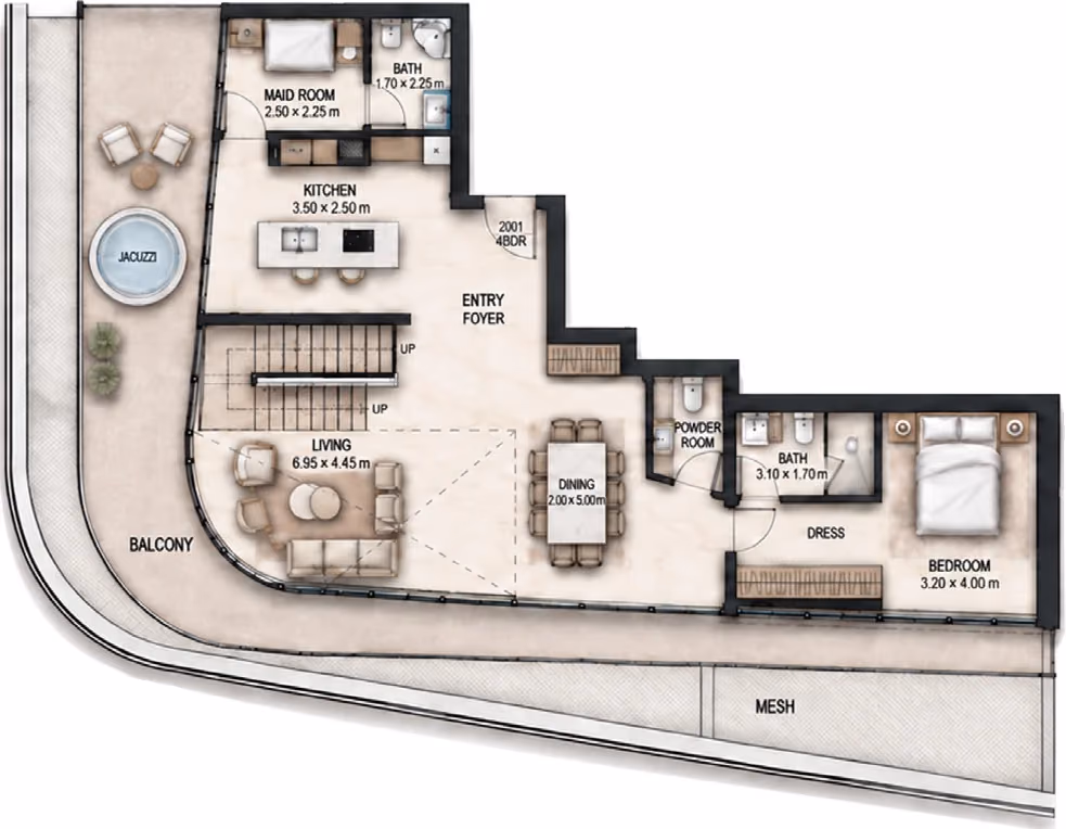 תוכנית 4 חדרי שינה · פנטהאוז · Duplex Penthouse Type B ב־Cosmo Marlin Icon (קומה תחתונה)