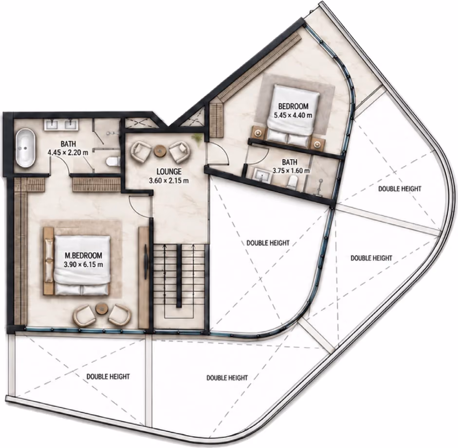 תוכנית 4 חדרי שינה · פנטהאוז · Duplex Penthouse Type C ב־Cosmo Marlin Icon (קומה עליונה)