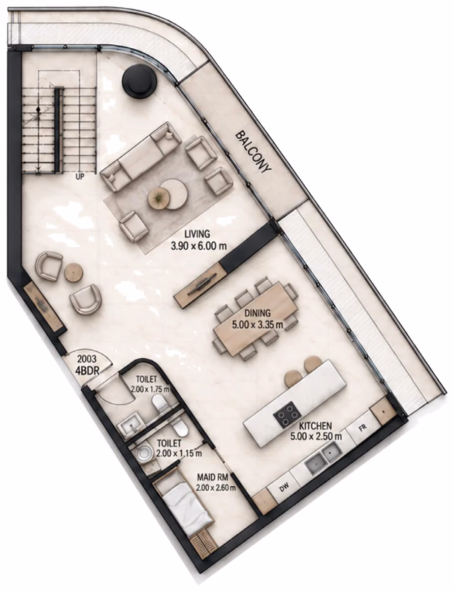 תוכנית 4 חדרי שינה · פנטהאוז · Duplex Penthouse Type D ב־Cosmo Marlin Icon (קומה תחתונה)
