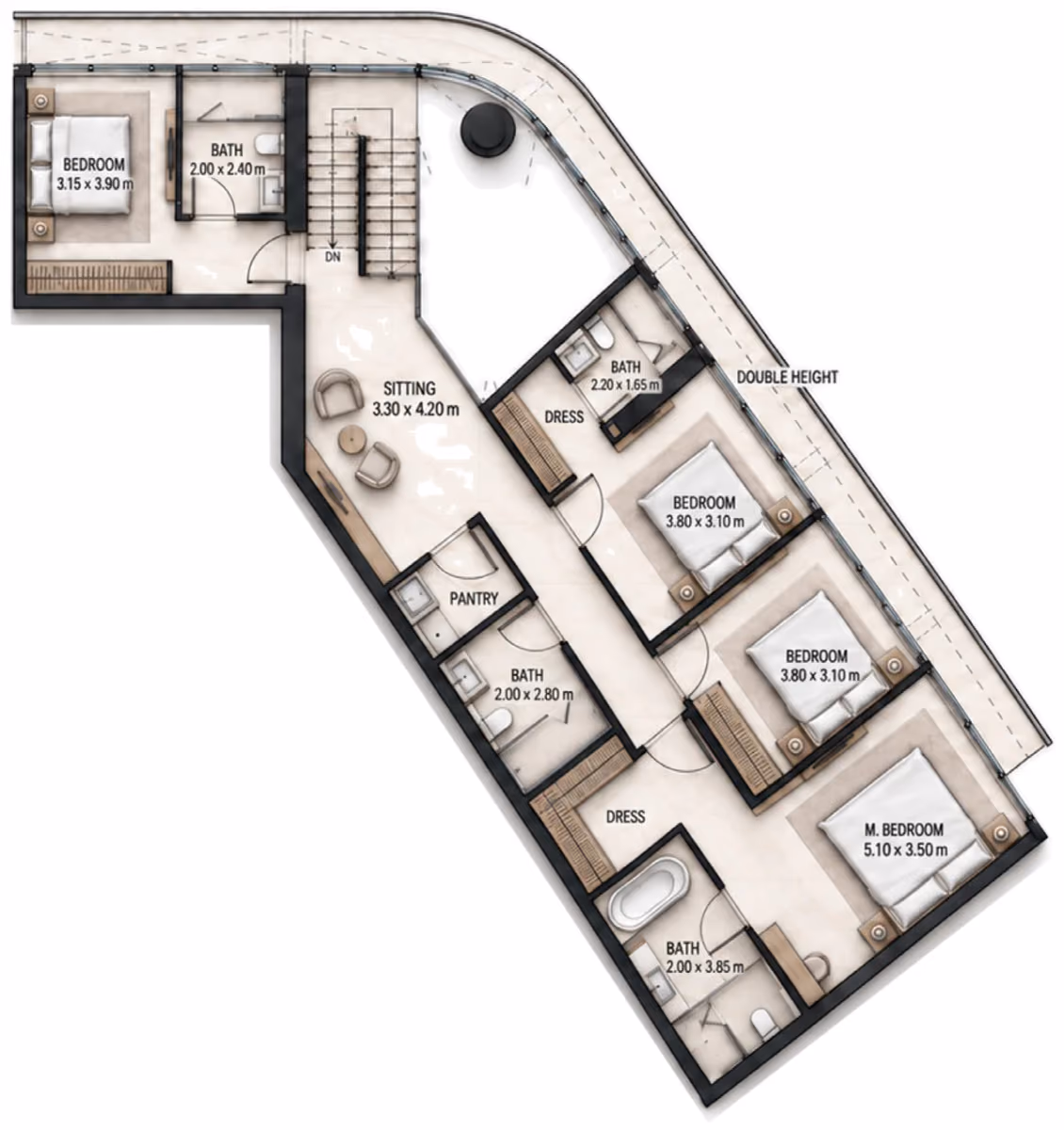 תוכנית 4 חדרי שינה · פנטהאוז · Duplex Penthouse Type D ב־Cosmo Marlin Icon (קומה עליונה)