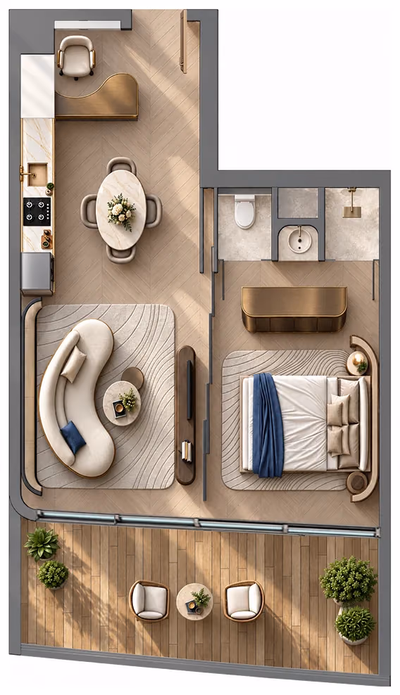 תוכנית חדר שינה אחד · 1BR Type 2 ב־Samana Collecta Island