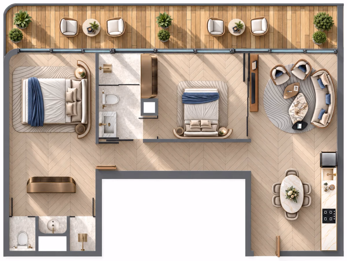 תוכנית 2 חדרי שינה · 2BR Type 2 ב־Samana Collecta Island