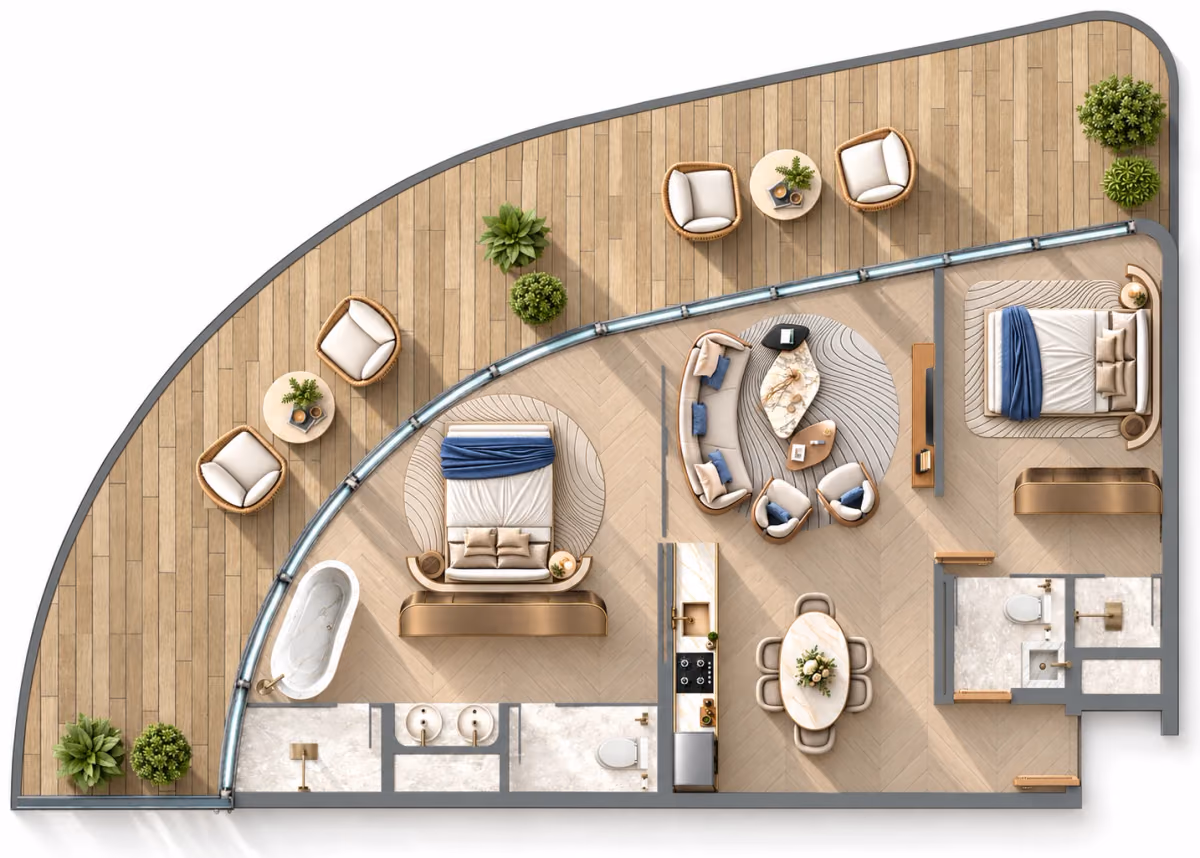 תוכנית 2 חדרי שינה · 2BR Type 4 ב־Samana Collecta Island