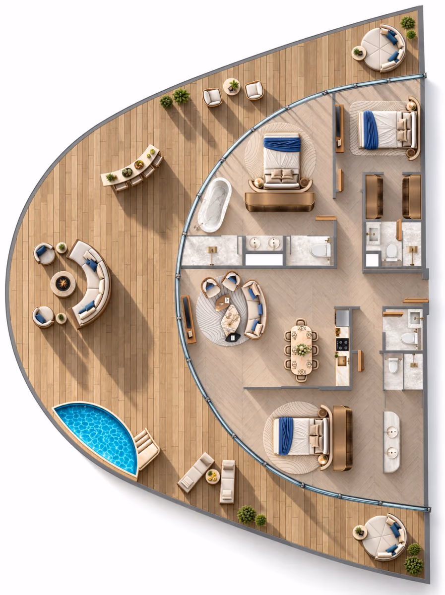תוכנית 3 חדרי שינה · 3BR Type 1 ב־Samana Collecta Island