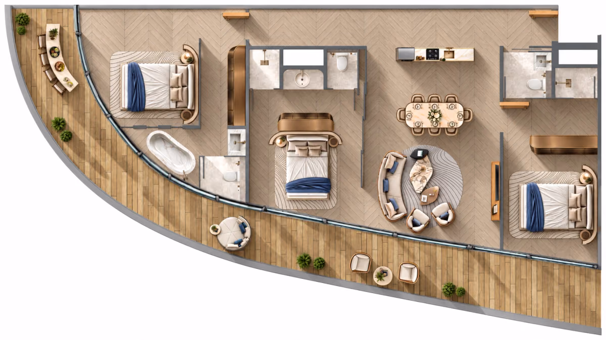 תוכנית 3 חדרי שינה · 3BR Type 2 ב־Samana Collecta Island